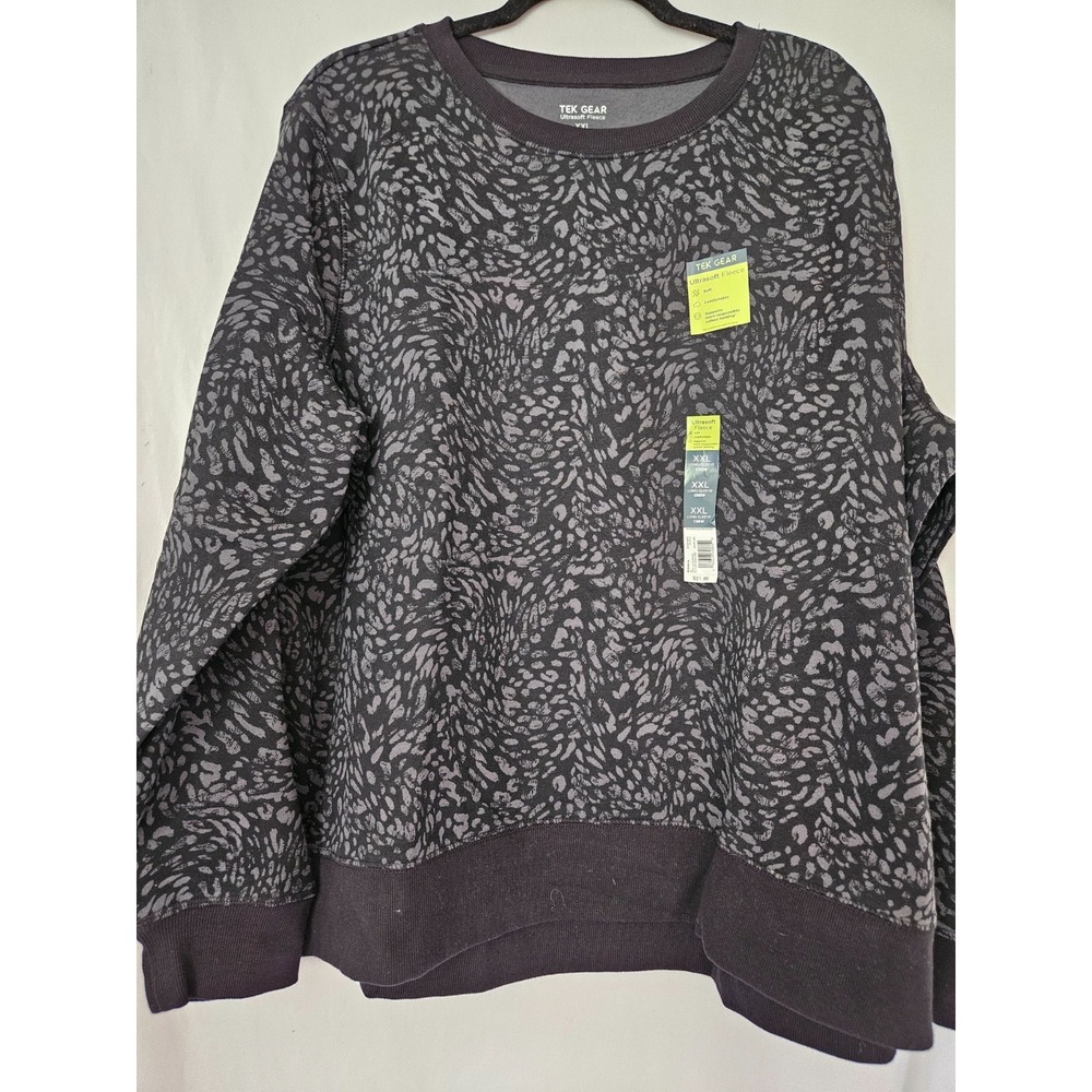 Tek Gear Sweatshirt Womens 2XL Black Gray Spots Ultrasoft Fleece Crew Neck